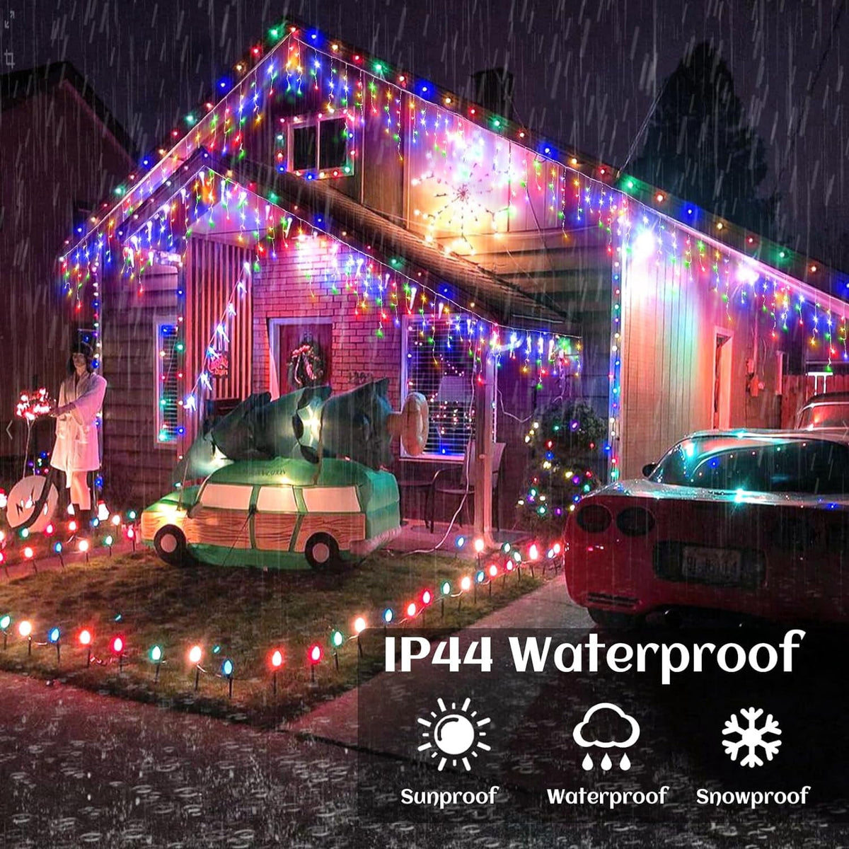 Christmas Icicle Lights Outdoor Decorations 120 LED 13ft Curtain Fairy String Light, Clear Wire LED String Light Indoor Decor for Wedding Party Christmas Holiday Decor
