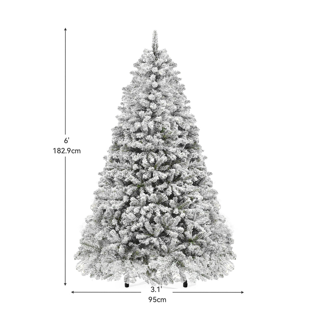 Dextrus 6ft Snow Flocked Artificial Christmas Tree with 250 Lights, Pre-Lit Holiday Christmas Pine Tree with 800 Branch Tips, 8 Light Modes and Foldable Base