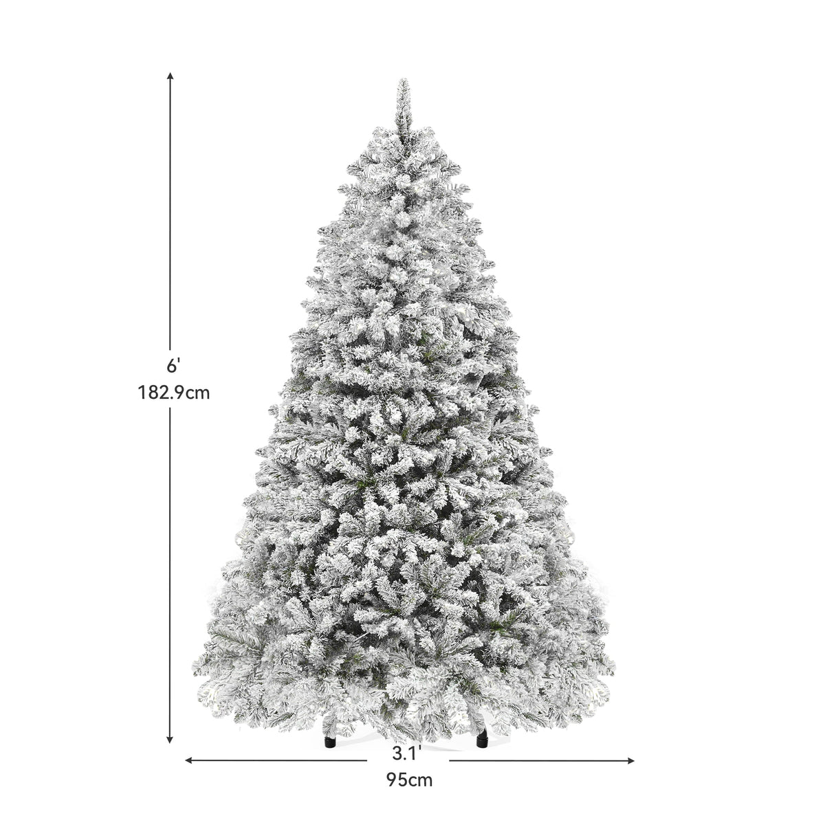 Dextrus 6ft Snow Flocked Artificial Christmas Tree with 250 Lights, Pre-Lit Holiday Christmas Pine Tree with 800 Branch Tips, 8 Light Modes and Foldable Base