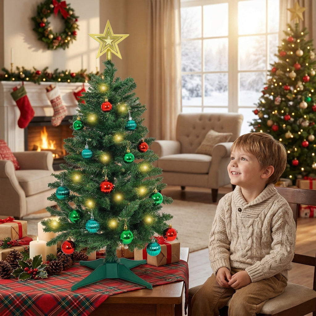 THE BRIVE Artificial Christmas Tree Champagne Includes Ornaments & Star 3ft with LED lights