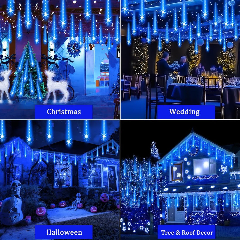 DONGPAI Meteor Shower Lights Outdoor, 11.8 Inch 8 Tube Icicle Lights, Waterproof Meteor Christmas Lights Outdoor, Hanging Falling Rain Lights for Xmas Tree Outside Holiday Decoration