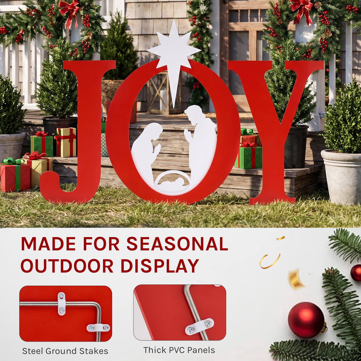 CONCETTA Outdoor JOY Christmas Nativity Decoration for Yard, Red White