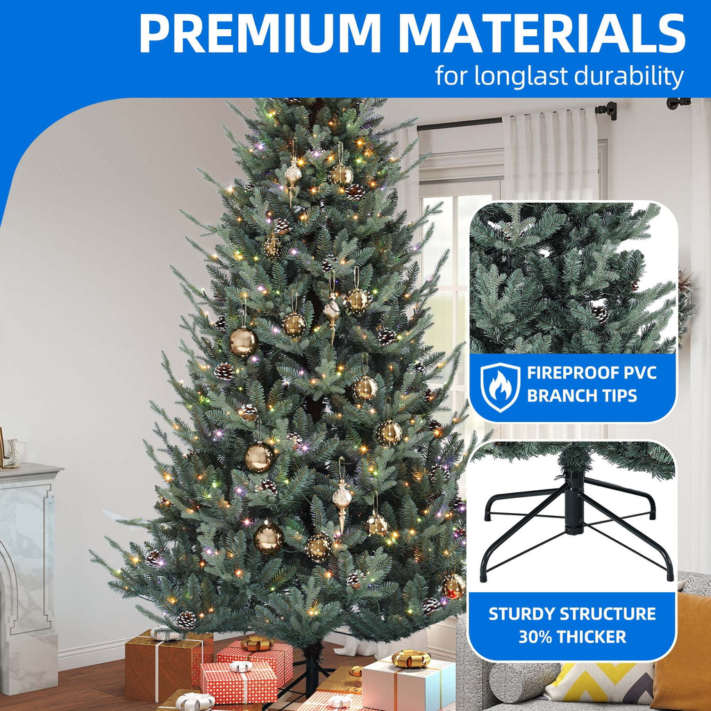 Dextrus 7.5 ft Prelit Spruce Christmas Tree with 51 Pine Cones, Hinged Artificial Christmas Tree with 1938 PE&PVC Tips & 500 Lights,11 Light Modes, Remote Control