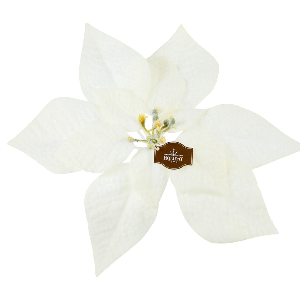 White Velvet-Feel Poinsettia Christmas Clip Ornament, 11", by Holiday Time