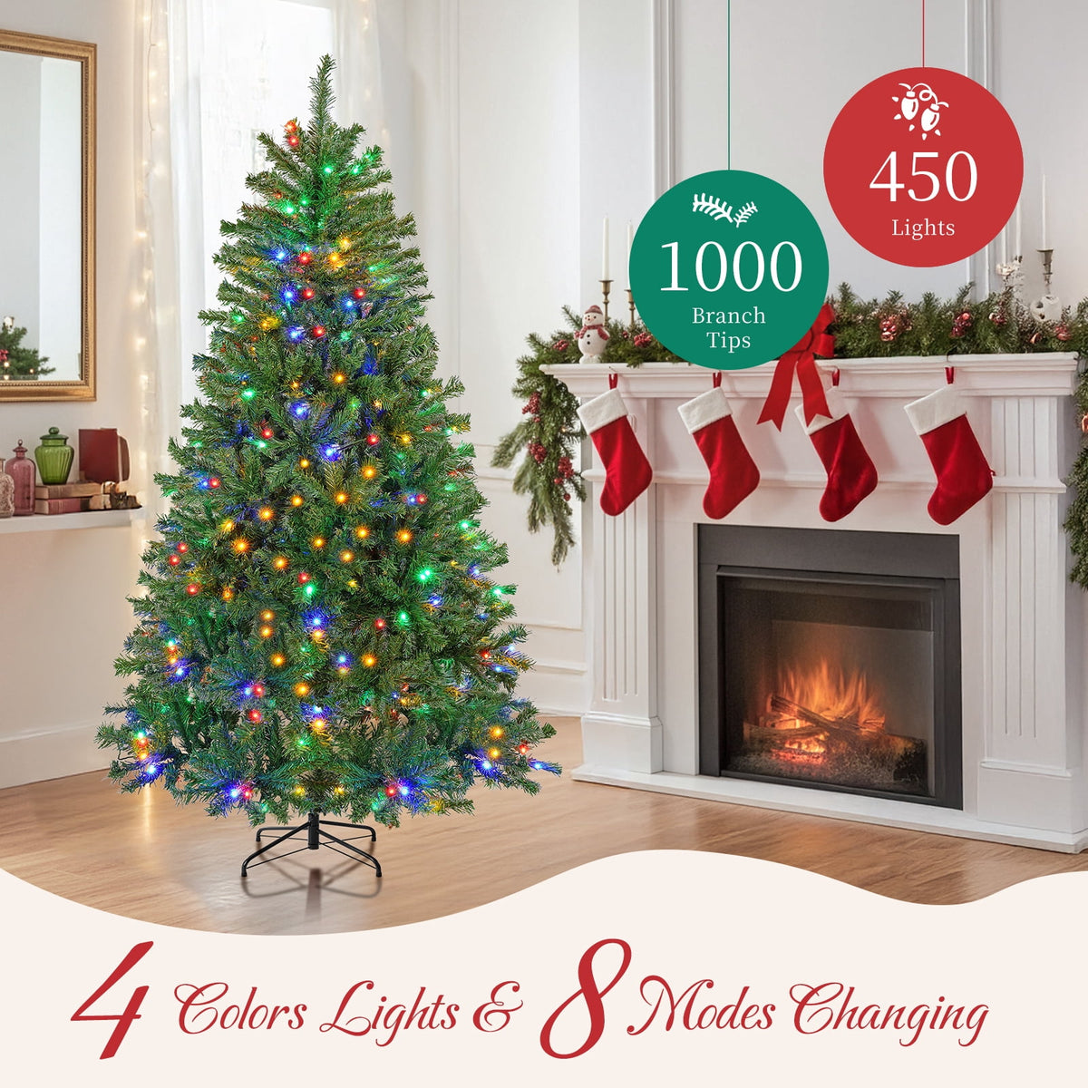 CONCETTA 6FT Pre-Lit Artificial Spruce Christmas Tree with Multicolor LED Lights, Realistic Indoor Home Holiday Decoration