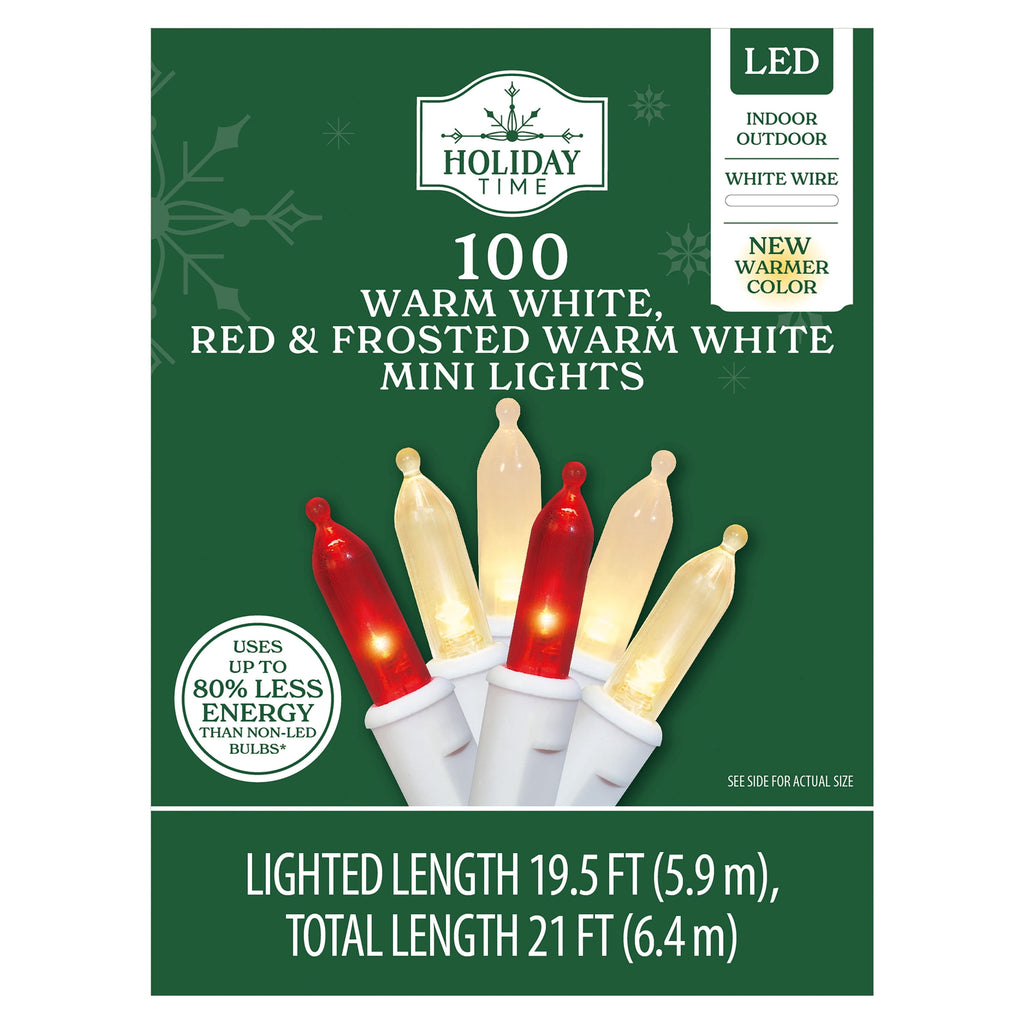 Indoor/Outdoor 100-Count LED Mini Christmas String Lights, Warm White, White Wire, 19.5', by Holiday Time