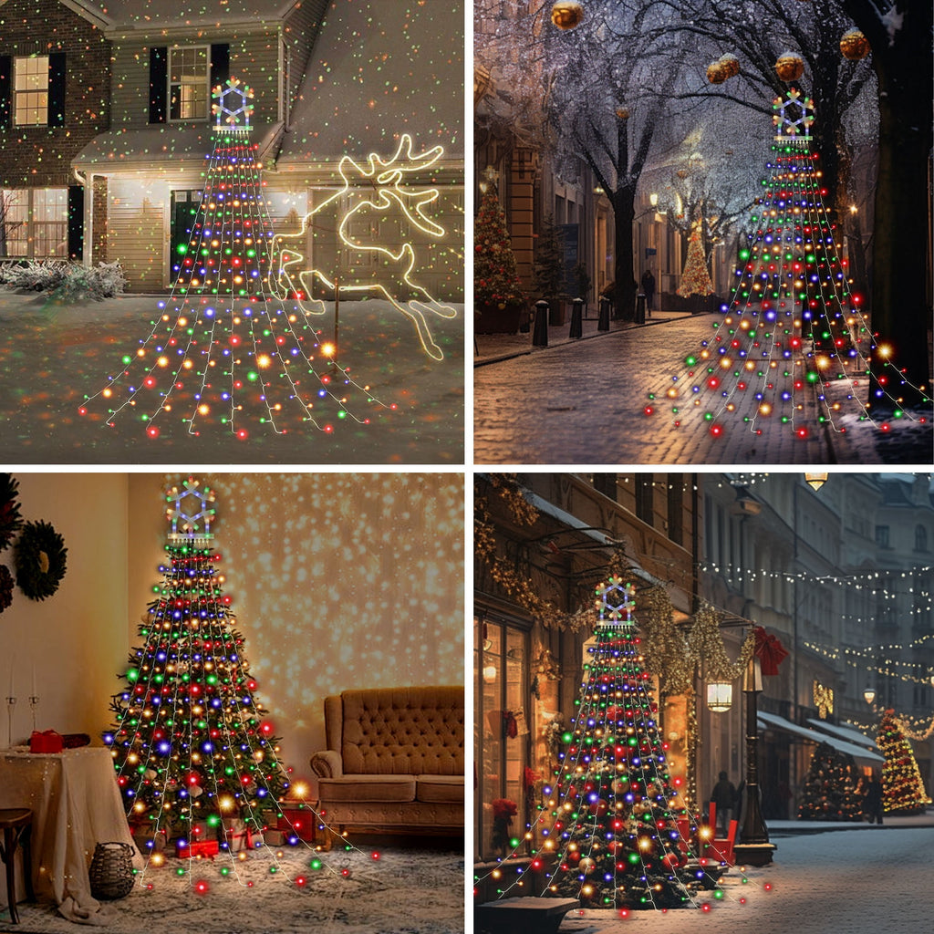 DAYBETTER Christmas String Lights Outdoor, Waterfall Star Lights with 317 LED, for Christmas Tree, New Year Decoration (Star-Multicolor)