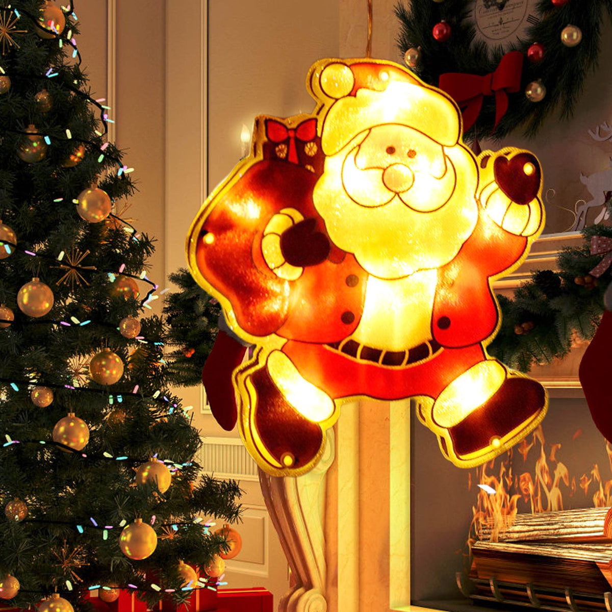 RXIRUCGD Christmas Window Hanging Lights Decorations, Christmas Window Lights with Suction Cup, Battery Operated Hanging Christmas Window Lights Indoor for Xmas Tree Fireplace Door Window Decor