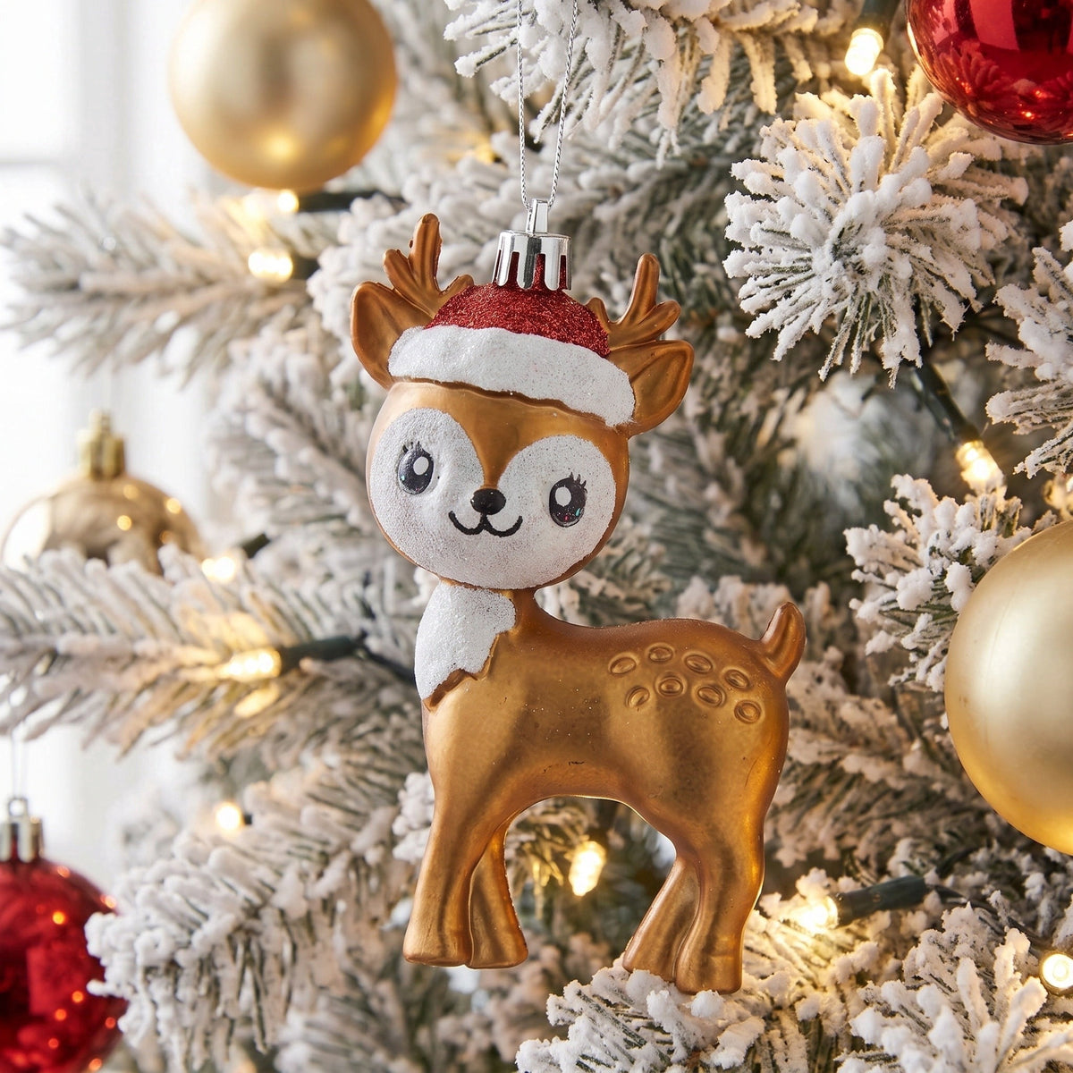 Gold and White Glitter Retro Reindeer Christmas Ornament, 4.5", by Holiday Time