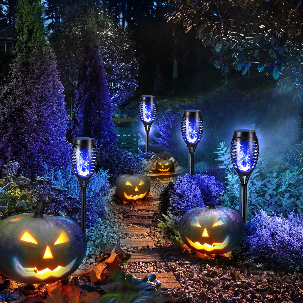 Toodour Outdoor Solar Lights, 6 Pack LED Solar Torch Lights with Flickering Flame, Waterproof Halloween Decoration for Patio Lawn Yard Pathway Garden