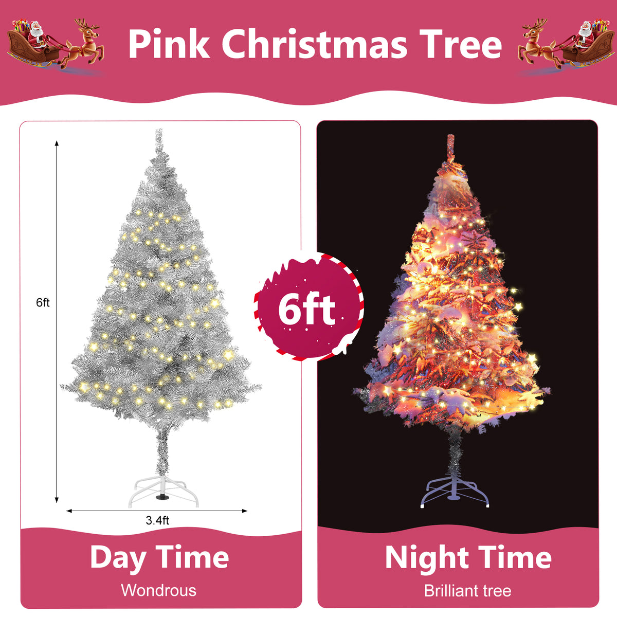 Fawyn 6' Ft Sparking Gorgeous Folding Artificial Tinsel Christmas Tree Silver Color 450 Tips