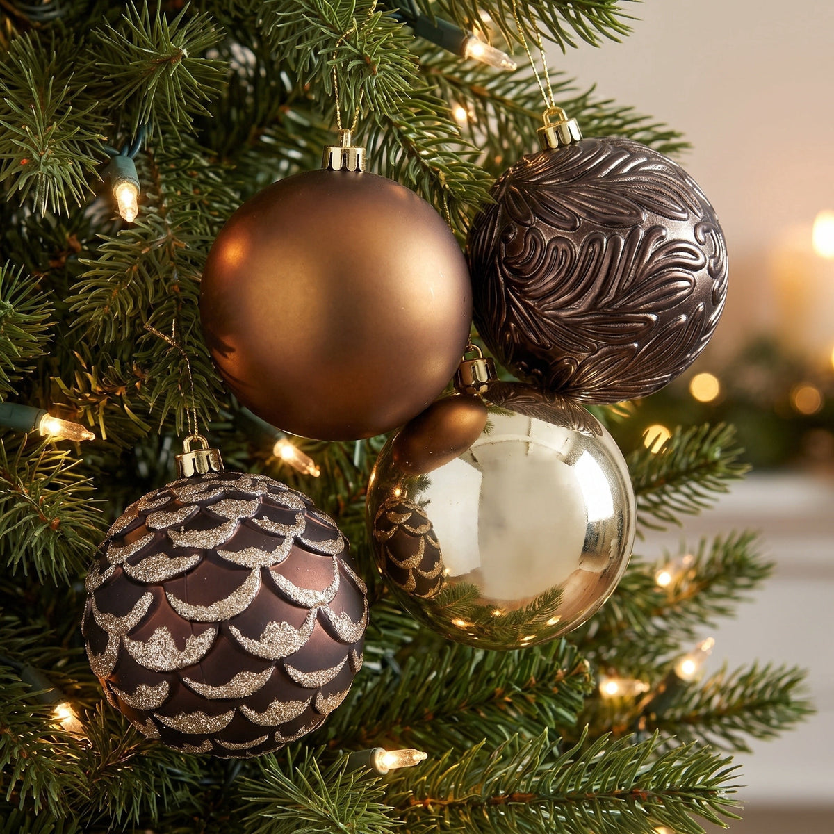 8-Count Champagne and White Ball Shatterproof Christmas Ornaments, 4.5", by Holiday Time