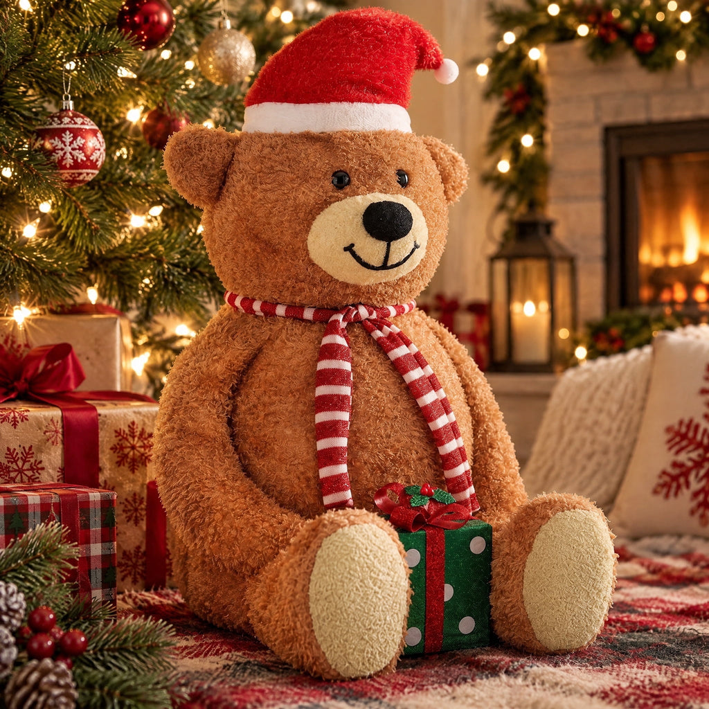Indoor/Outdoor Light-Up Fluffy Pop-Up Bear Christmas Decoration with 230 LED Lights, Warm White, 55", by Holiday Time