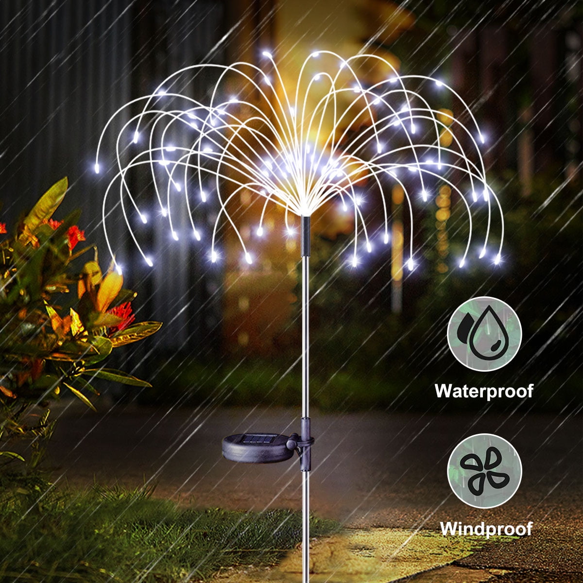 Rirool 2 Pack Solar Firework Lights, 120 LED Outdoor Garden Lights, Waterproof IP65 Pathway Yard Decor, DIY Copper Wire, Auto On/Off, Warm White