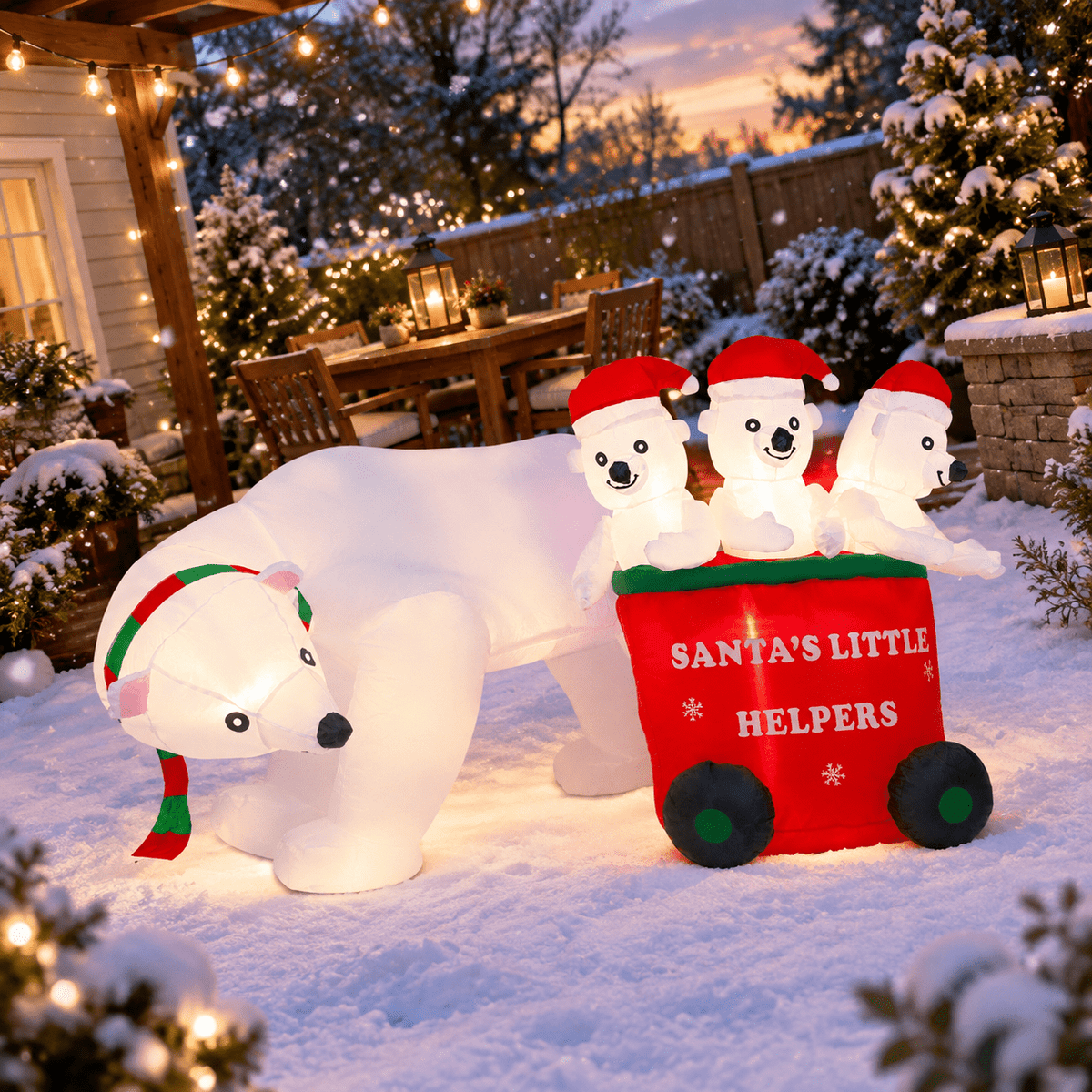 7 Ft Christmas Inflatable Polar Bear with Santa Hat Outdoor Yard Lawn Holiday Decoration
