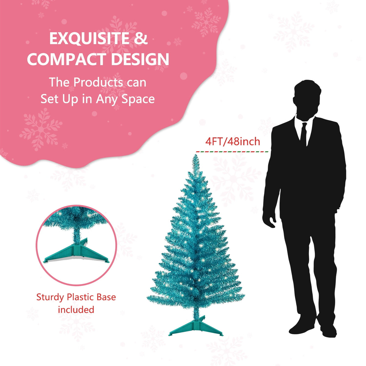 Mayhihi 4FT White Small Christmas Tree with Lights, Artificial Xmas Trees for Home Office