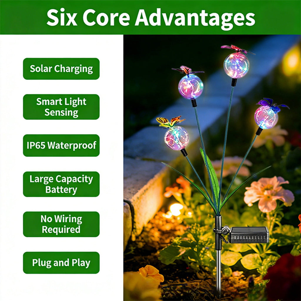 Solar Outdoor Butterfly Ball Swaying Lights - Waterproof Garden Yard Landscape Decor, Automatic Dusk to Dawn, Easy Install, Pathway and Patio Lighting Multicolor