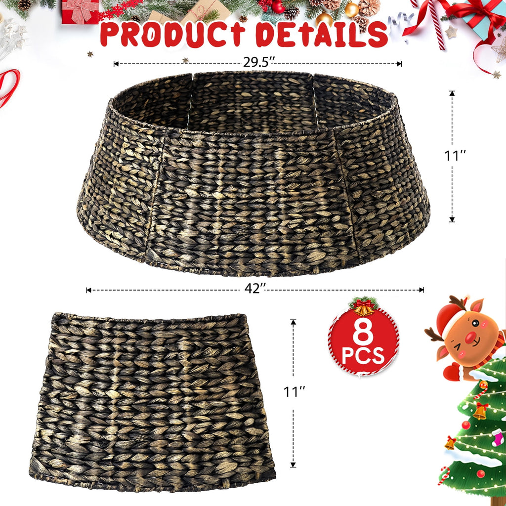 Ayieyill 26in Woven Hyacinth Christmas Tree Collar, Christmas Tree Decorations, Tree Skirt Accessory w/ Cord Cut-Out | Natural