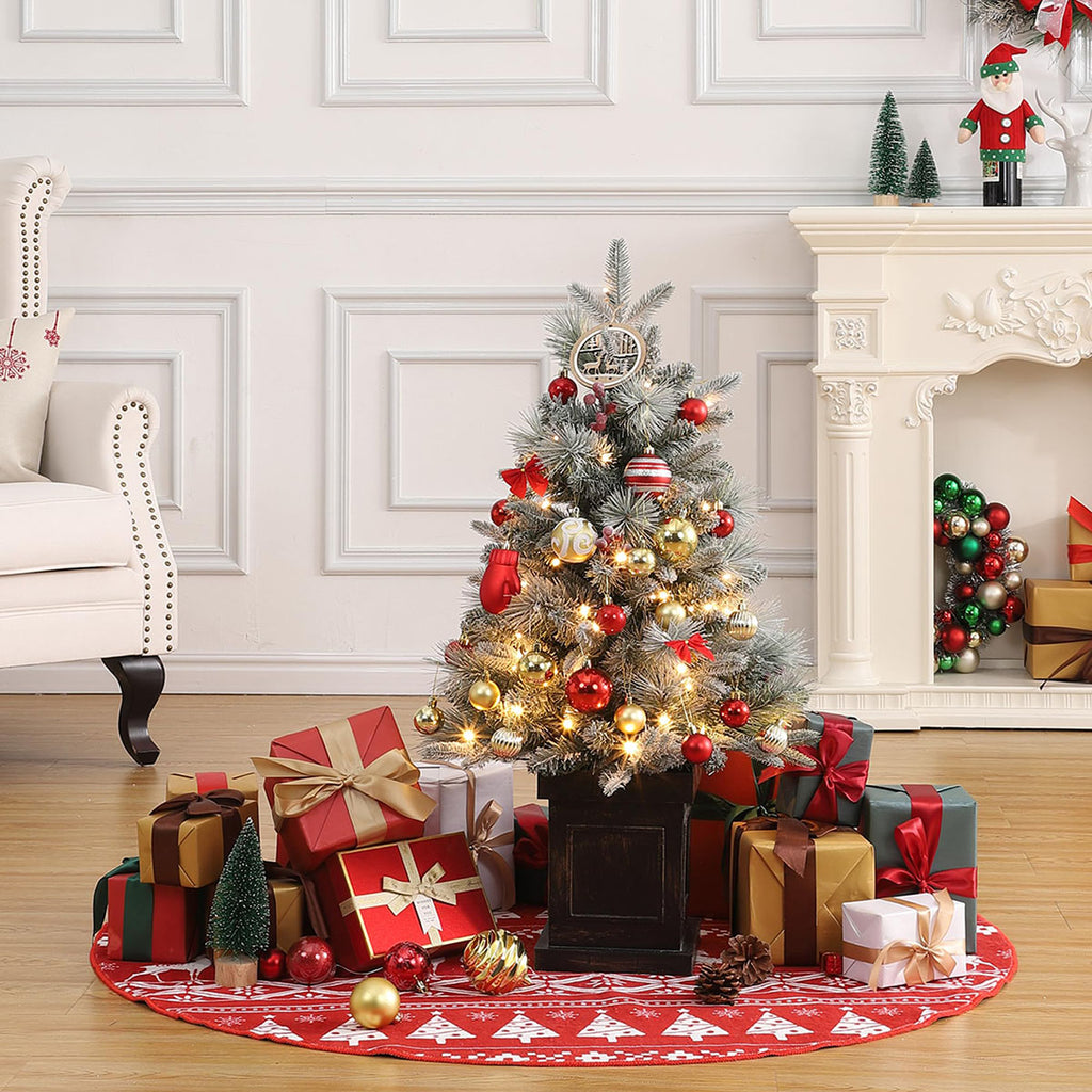Danolapsi 3ft Pre-Lit Christmas Tree, Artificial Christmas Trees with 78 LED Lights, Snow Flocked Prelit Xmas Tree with Lighting Base, Battery Operated & Timer Function, Christmas Decoration for Home
