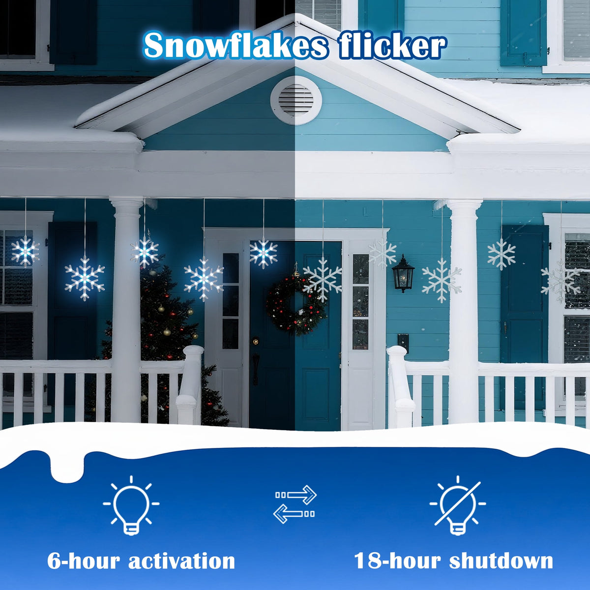 BeatiNeon 9ft Christmas Snowflake String Lights, 10 Pcs Blue & Cool White LED Snowfall Lights with Twinkle Effect, Connectable Indoor Outdoor Waterproof Holiday Decor for Eaves, Garden, Yard, Indoor