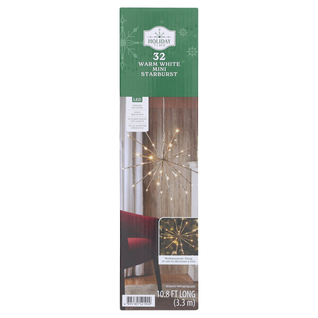 Indoor/Outdoor Mini Starburst Christmas Decoration with 32 LED Lights, Gold, 10.8', by Holiday Time