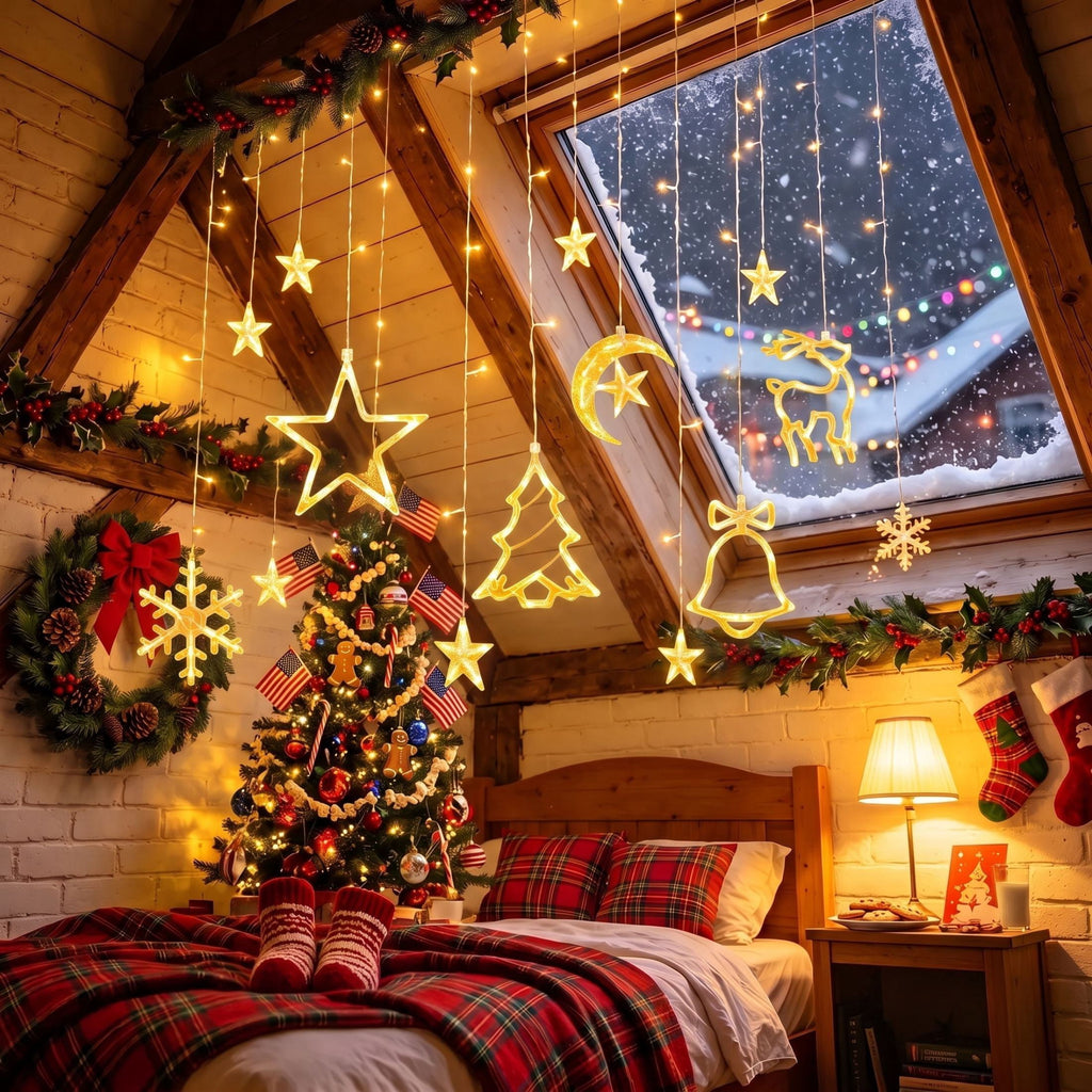 Scidweet Christmas Lights Decorations, 11.5 FT Hanging Twinkle Fairy Christmas Curtain Lights for Home Indoor Outdoor Window Xmas Decor, Warm White