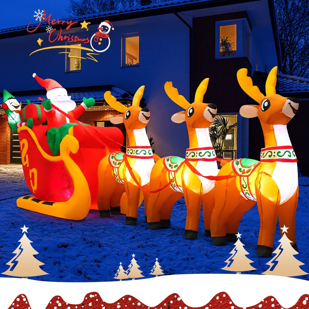 Yexmas 10ft Christmas Inflatable Santa Claus On Sleigh With 3 Reindeer Outdoor Lights Decor for Holiday Decor,Xmas Party,Yard,Garden and Lawn