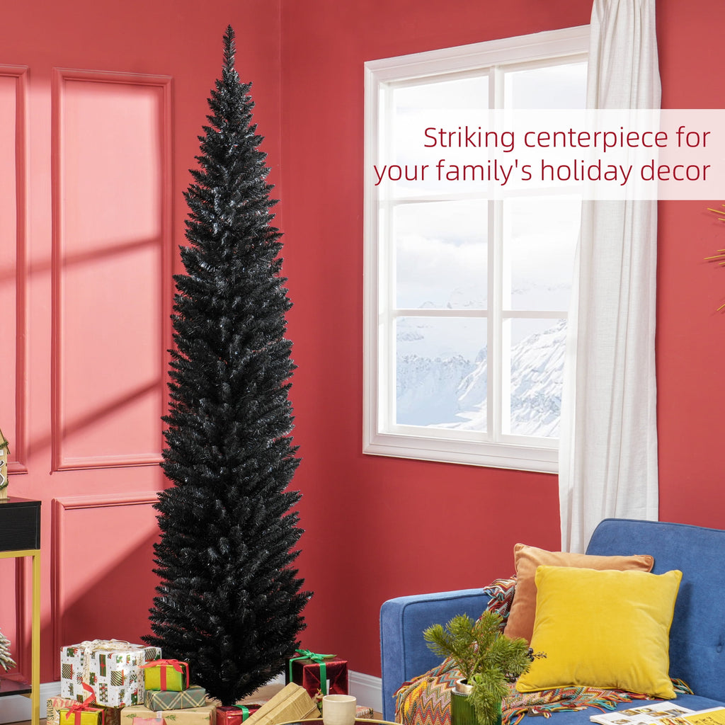 HOMCOM 8' Artificial Christmas Tree Holiday Home Décor, 618 Tips, Black