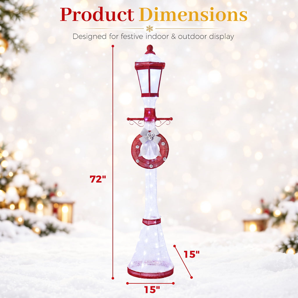 FOOWIN 6FT Christmas Lamppost Set of 2, Outdoor Christmas Lamp Post Decoration with 120 LED Lights, Holiday Porch Lamp Post Decor, Gold