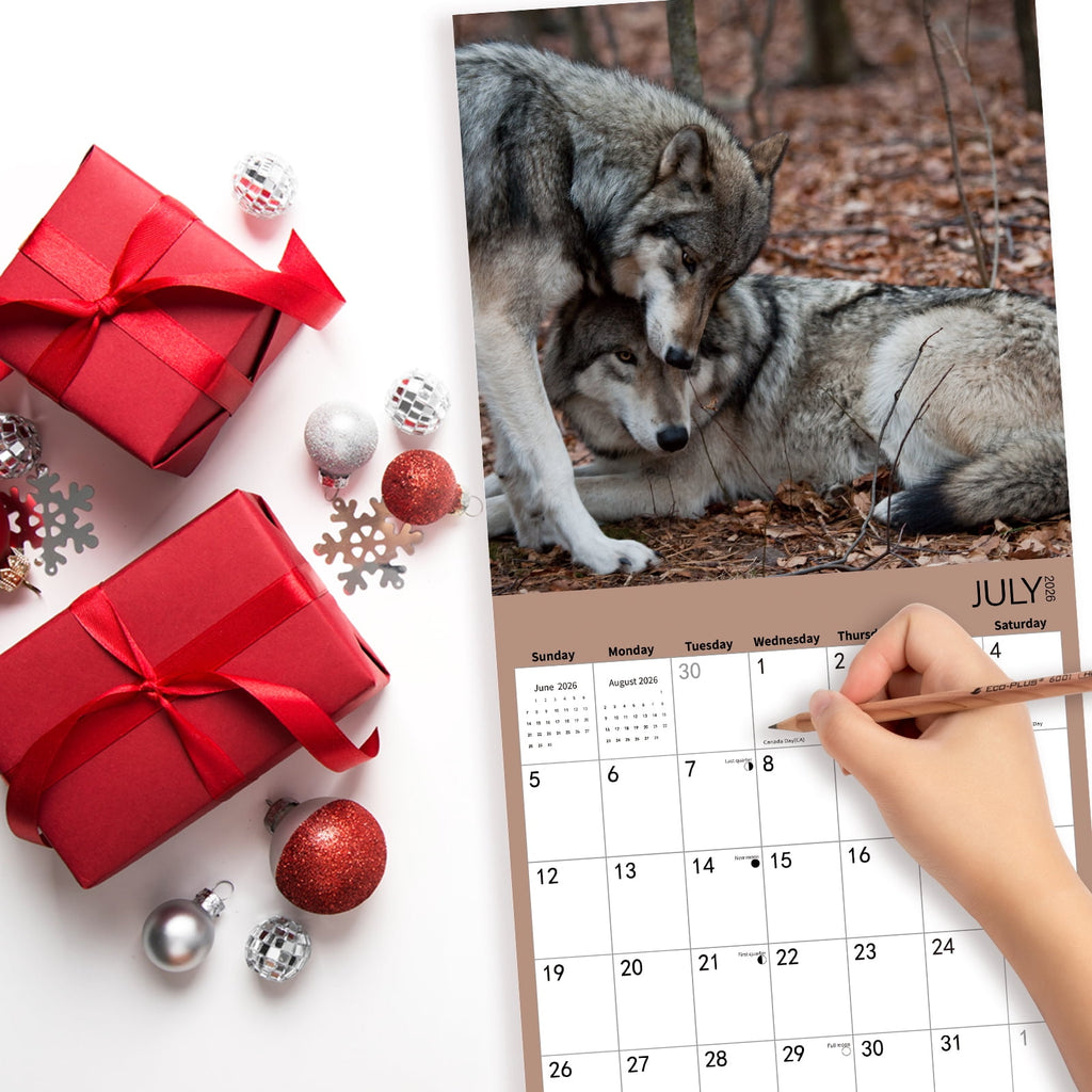 2026 Wall Calendar,Wolf Calendar 2025-2026,Wolf Monthly Wall Calendar, 12" x 24" Open,Family Planner Calendar with Wolf, Home & Office Organizer,Hangable