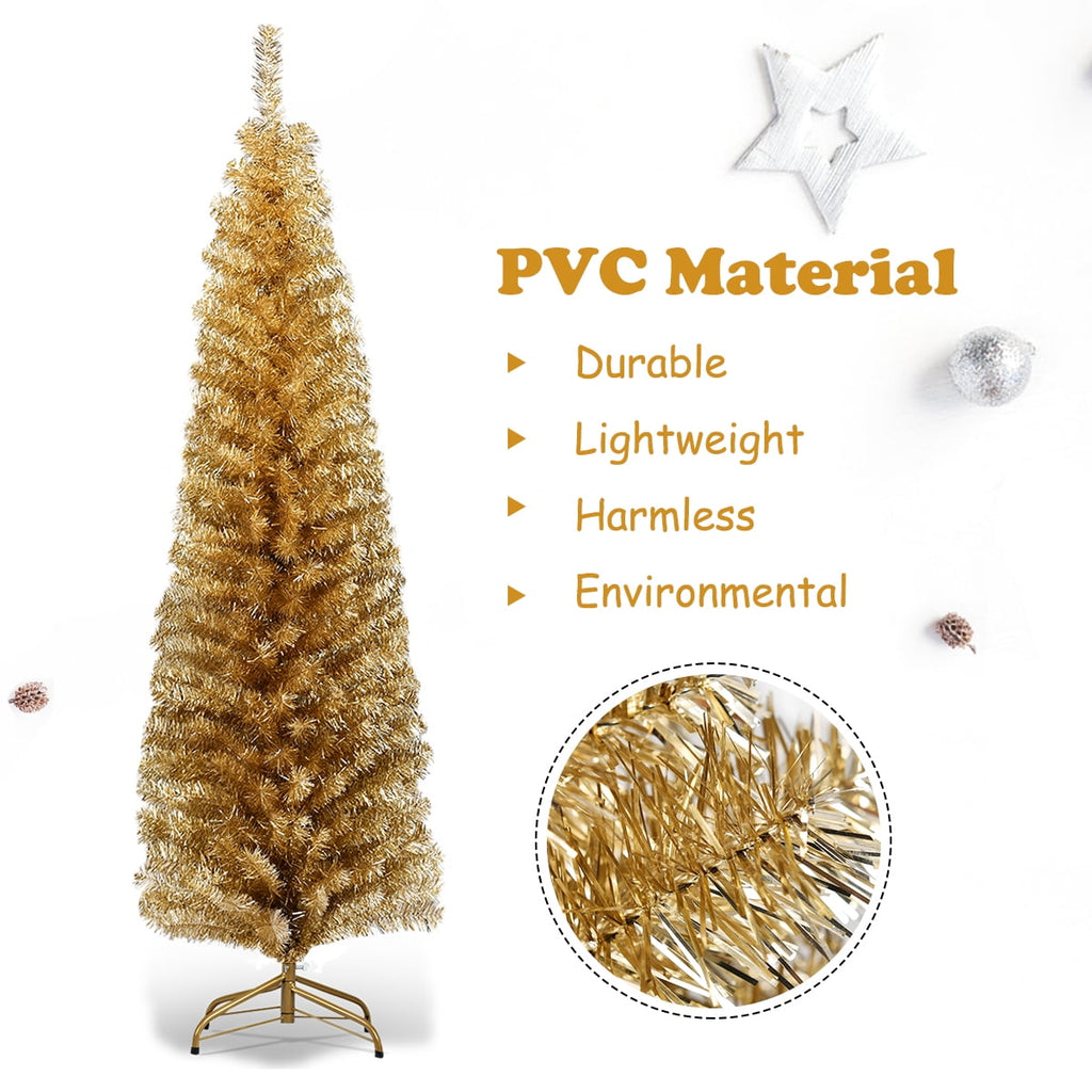Gymax 6ft Pencil Artificial Christmas Tree Electroplate Pencil Tree (Blue)