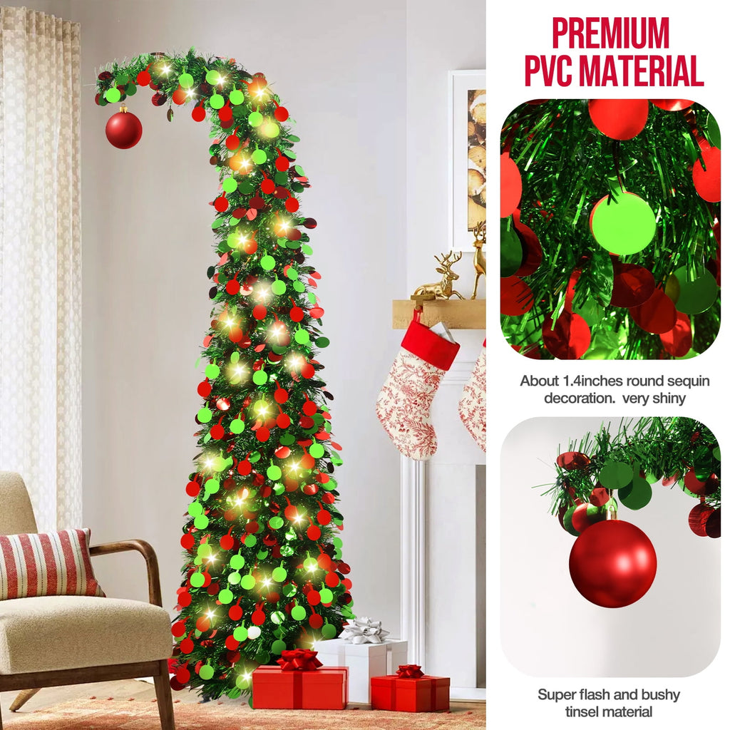 Ayieyill 5ft Pop up Christmas Tree,Color Artificial Pencil Tinsel Xmas Trees for Christmas Indoor Decorations, Collapsible Christmas Tree (Silver)