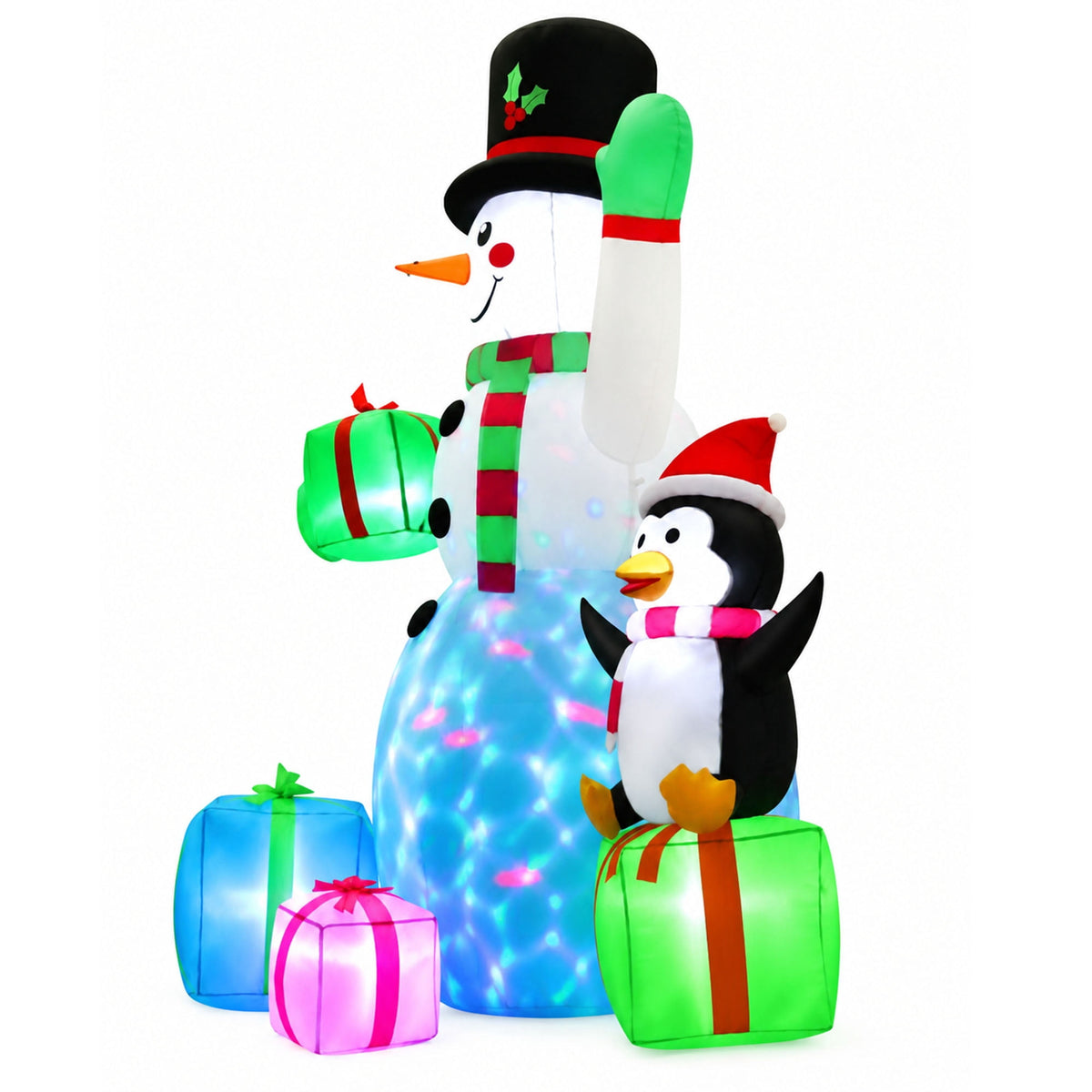 Yexmas 6FT Christmas Inflatables Snowman Blow Up Yard Decor with 360 Rotation Colorful Projector LED Light for Outdoor Christmas Party ,Garden and Lawn