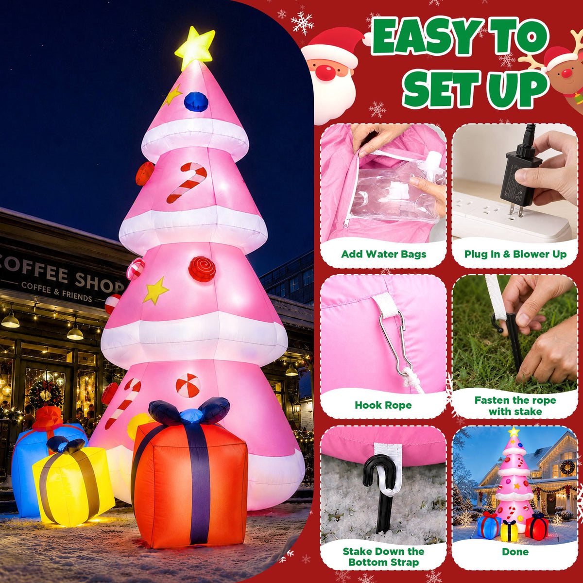 Goosiay 10FT Christmas Inflatables Tree with Built-In LED Lights and Gift Boxes, Giant Xmas Blow Up Tree Yard Decoration for Outdoor Yard Garden Lawn Decor,Green