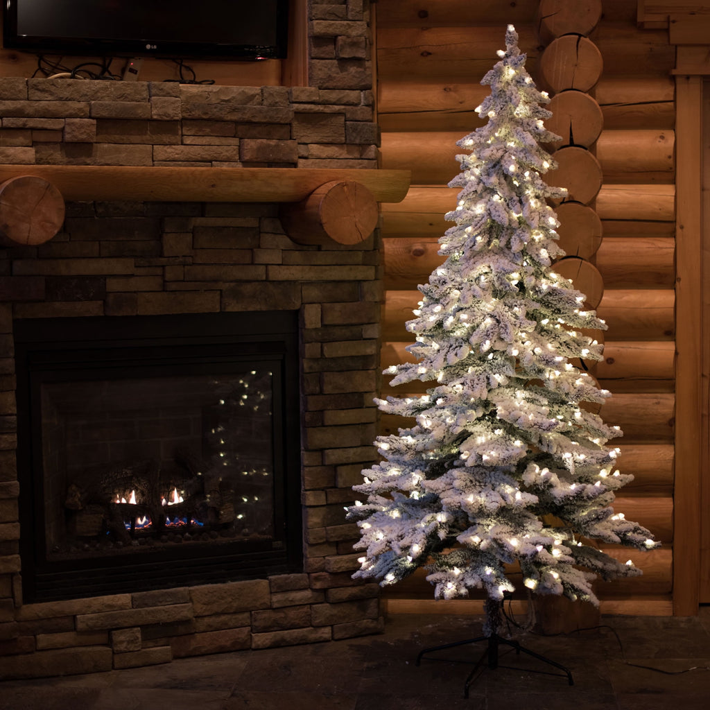 Vickerman 7' Flocked Spruce Artificial Christmas Tree, Warm White LED Lights