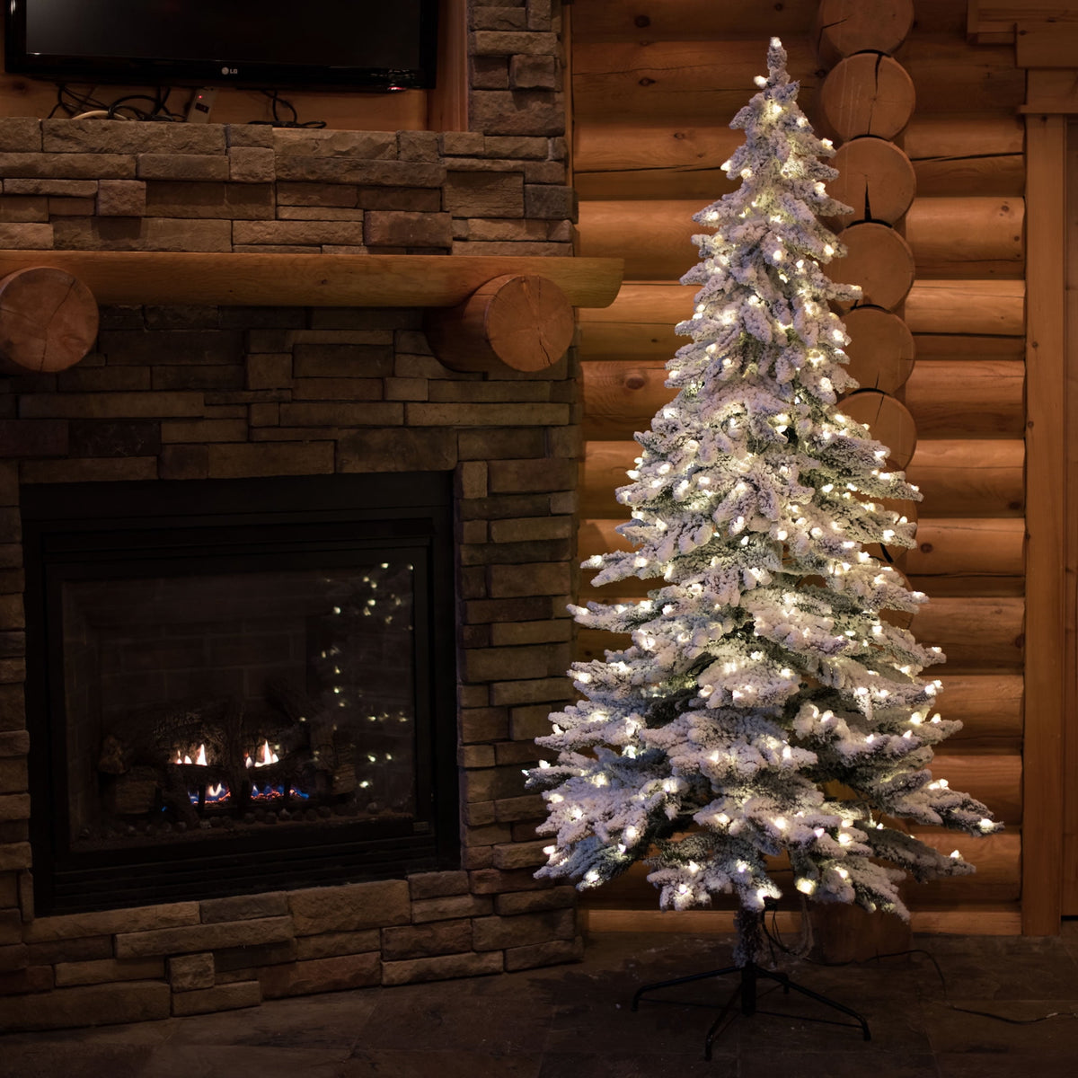 Vickerman 7' Flocked Spruce Artificial Christmas Tree, Warm White LED Lights