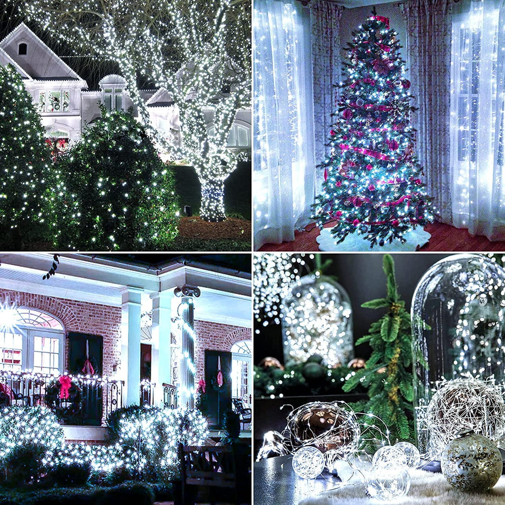4 Pack Christmas Solar String Lights Outdoor, Total 184FT 520LED, Juhefa IP65 Waterproof Twinkle Fairy Lights for Xmas Tree, Party, Wedding, Yard, Fence Decor (Warm White)