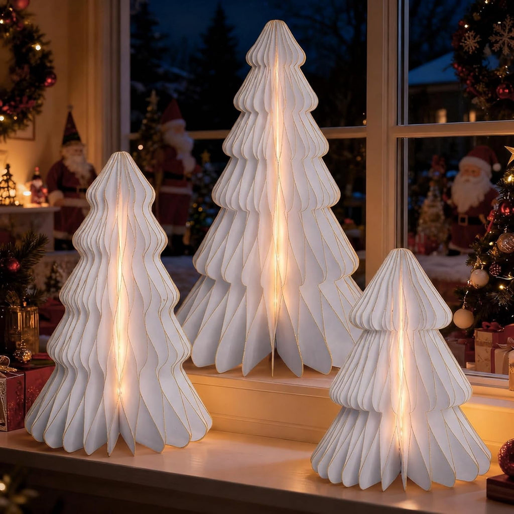 5 Pack Honeycomb Paper Christmas Trees, 3D Christmas Table Centerpieces for Mantel Tabletop Winter Home Decor