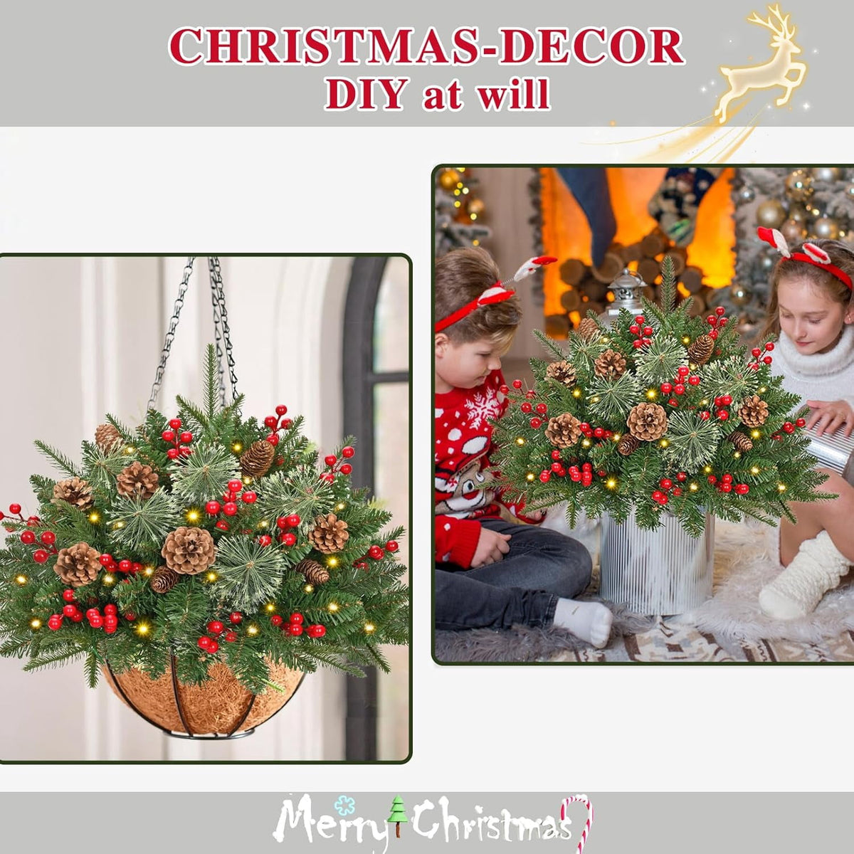 Ikfashoni 2 Pack Christmas Urn Filler, Pre-lit Outdoor Christmas Tree with Remote, Artificial Christmas Porch Pathway Decoration