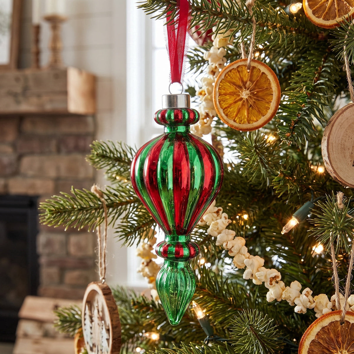 Red and Green Glass Finial Christmas Ornament, 6", by Holiday Time