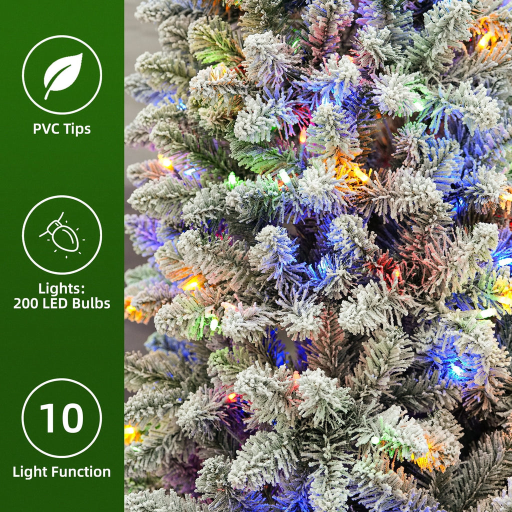VIVATREES 7.5FT Premium Flocked Christmas Tree 550 Multi-Color LED Lights 5490 PVC PE Hinged Branch Tips Pre-Lit Artificial Xmas Pine Needles Metal Base for Home Office Holiday Decor