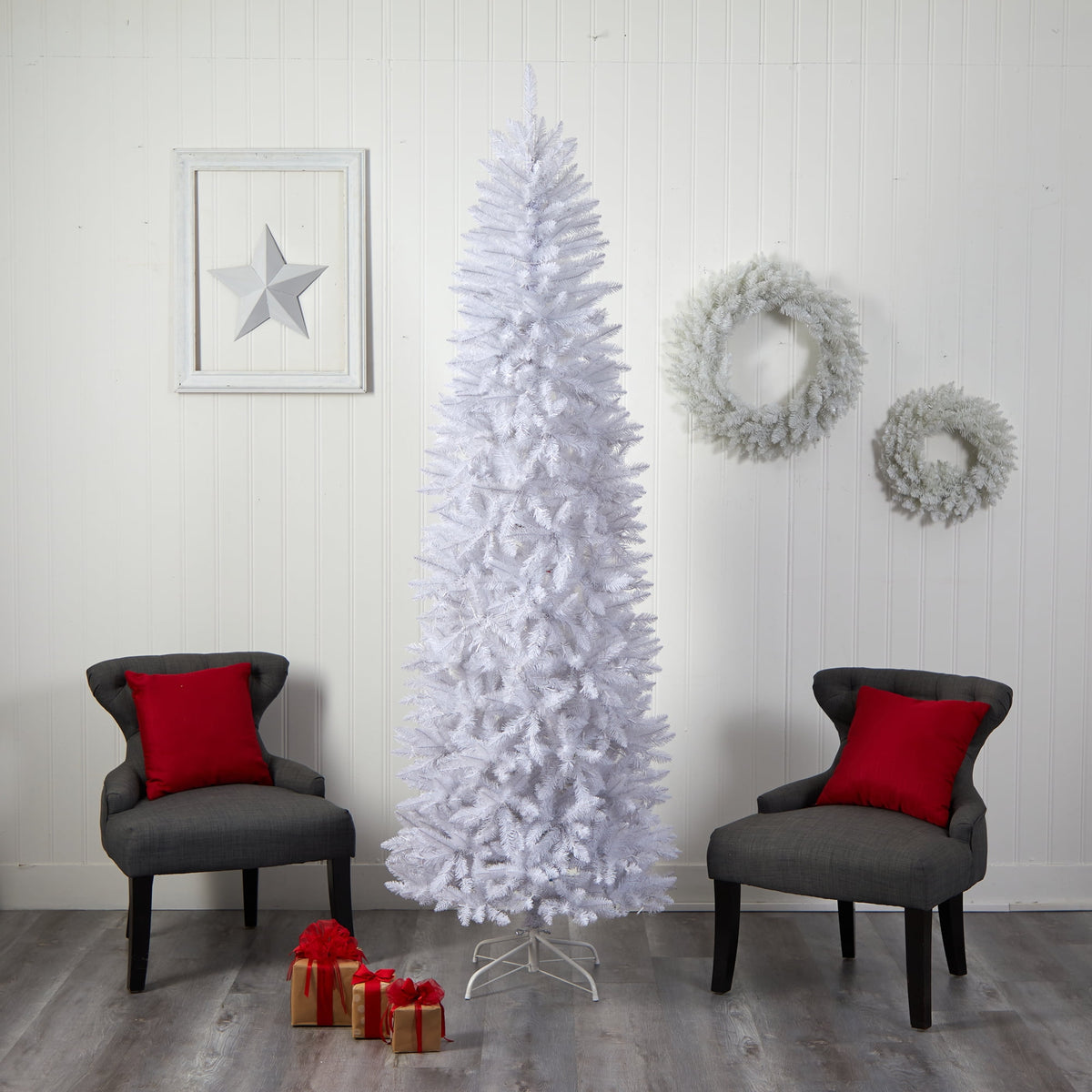 Nearly Natural 3' White Slim Artificial Christmas Tree Prelit 50 Warm White LED Lights