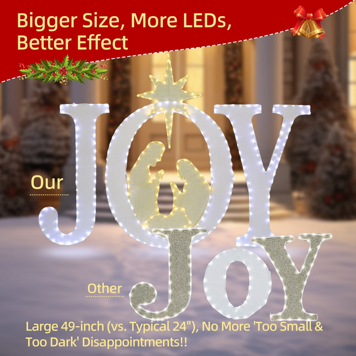 Starfree 49-inch Outdoor Nativity Decoration Lighted JOY Sign with Outdoor Christmas Yard Decorations Hanging and Standing Options for Porch & Garden