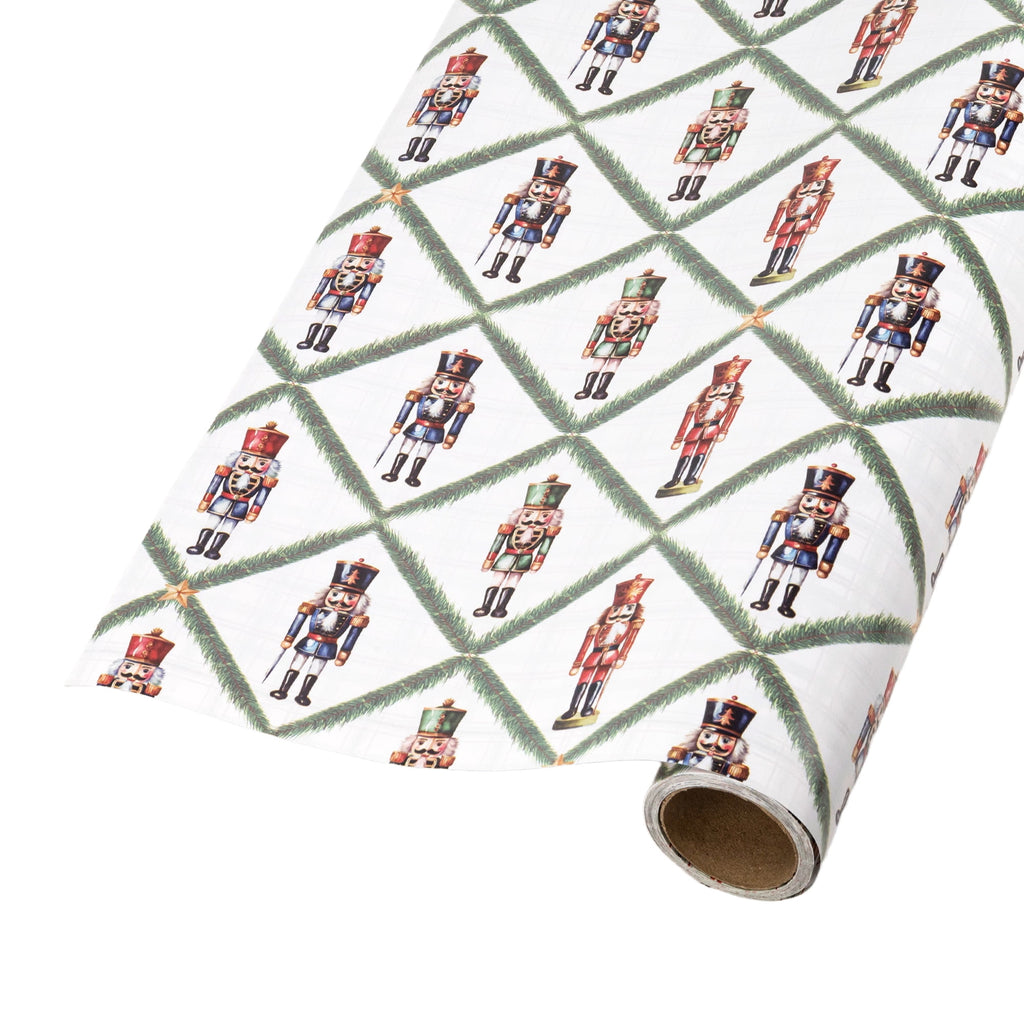 LaRibbons 30" x 33' Holiday Reversible Wrapping Paper Jumbo Roll, Norfolk Pine Nutcracker / Plaid