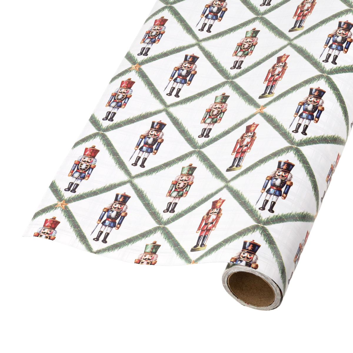 LaRibbons 30" x 33' Holiday Reversible Wrapping Paper Jumbo Roll, Norfolk Pine Nutcracker / Plaid