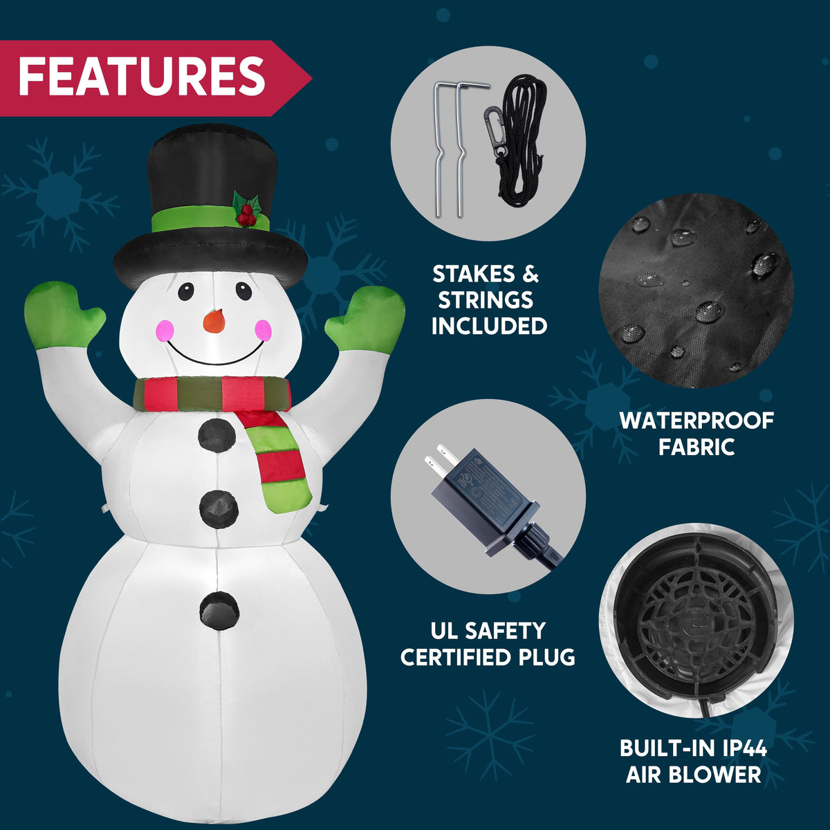 Joyfy 6 FT Christmas Inflatables Snowman Outdoor Decorations,Snowman Christmas Blow Ups Yard Christmas with Built-in LEDs for Holiday Party Garden Lawn Decor