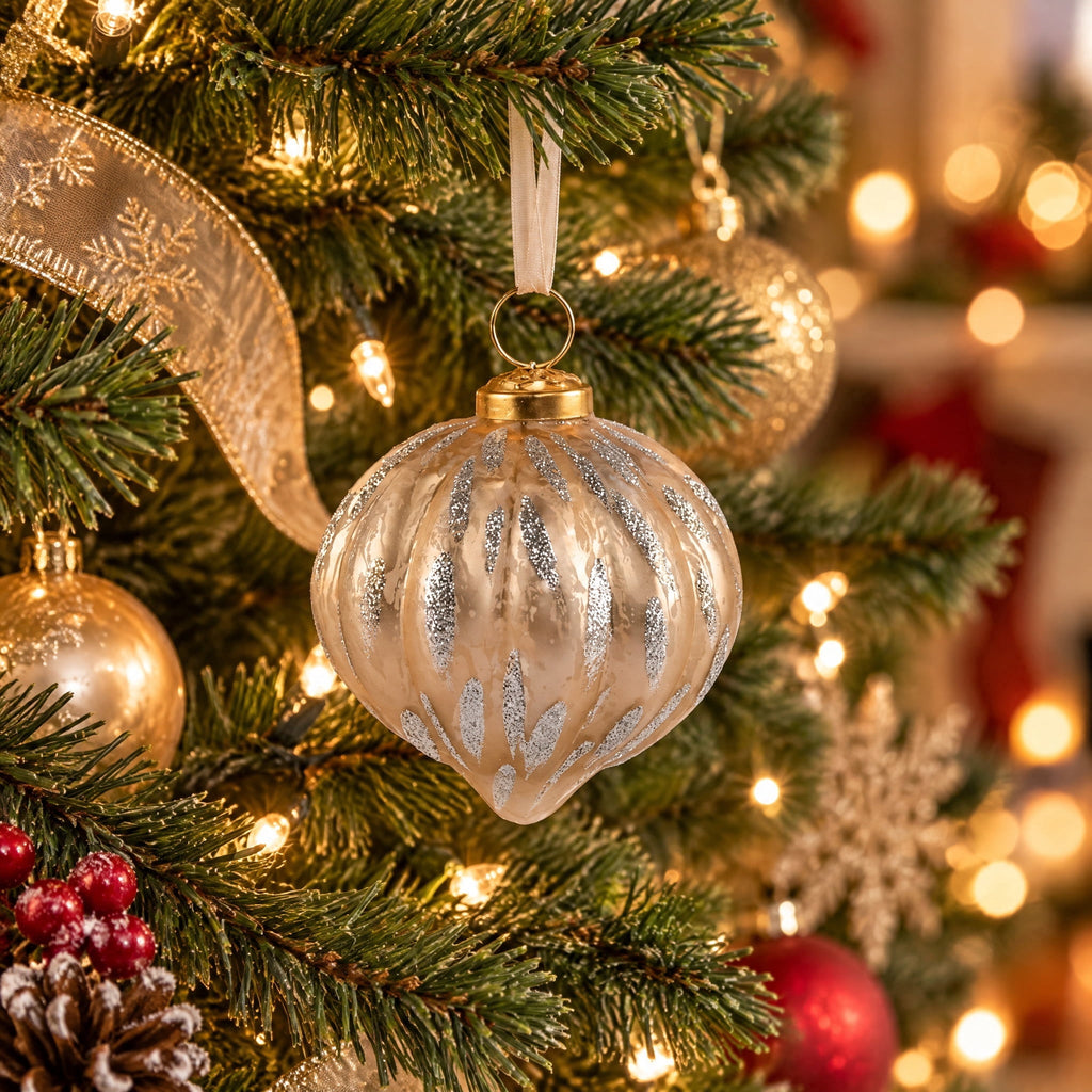 Gold and Silver Glitter Glass Christmas Ornament, by Holiday Time