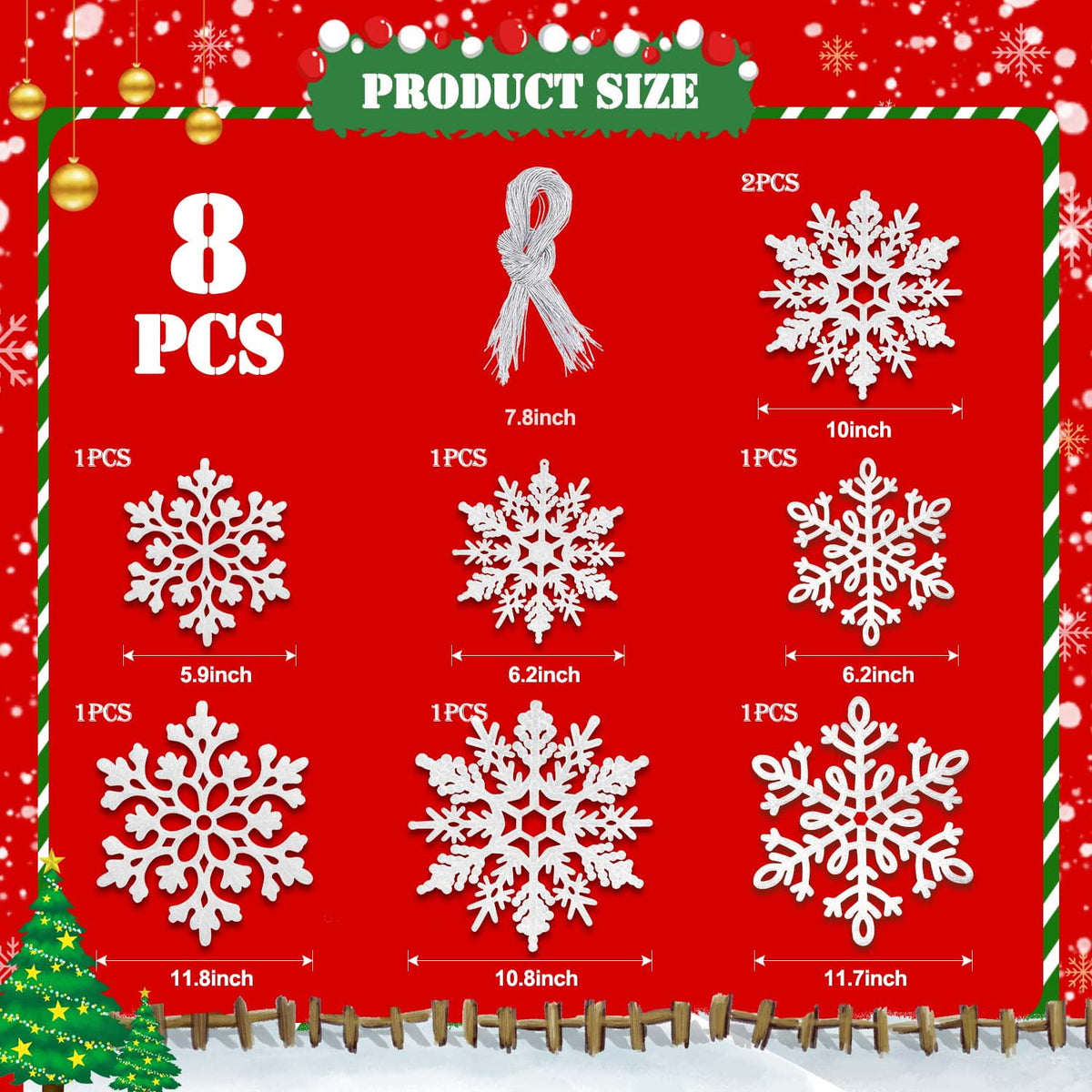 Ayieyill 6 Pieces Large Snowflakes Ornaments 12'' Glittered Snowflakes Decorations Christmas Hanging Snowflake Decorations for Winter Christmas Tree Decorations Craft Snowflakes (Iridescent)