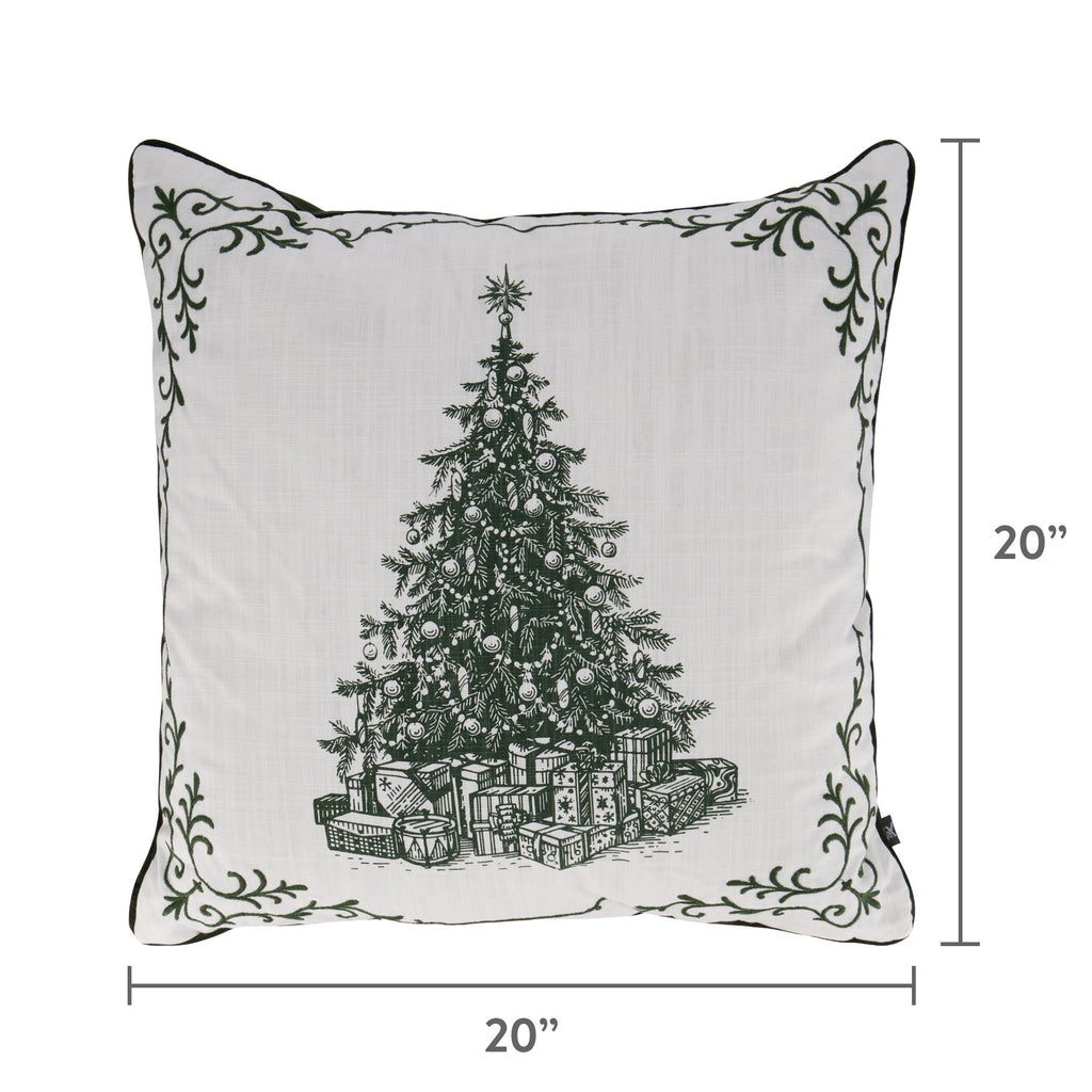 My Texas House Vintage Christmas Tree Decorative Pillow, Green and White, 20" x 20"