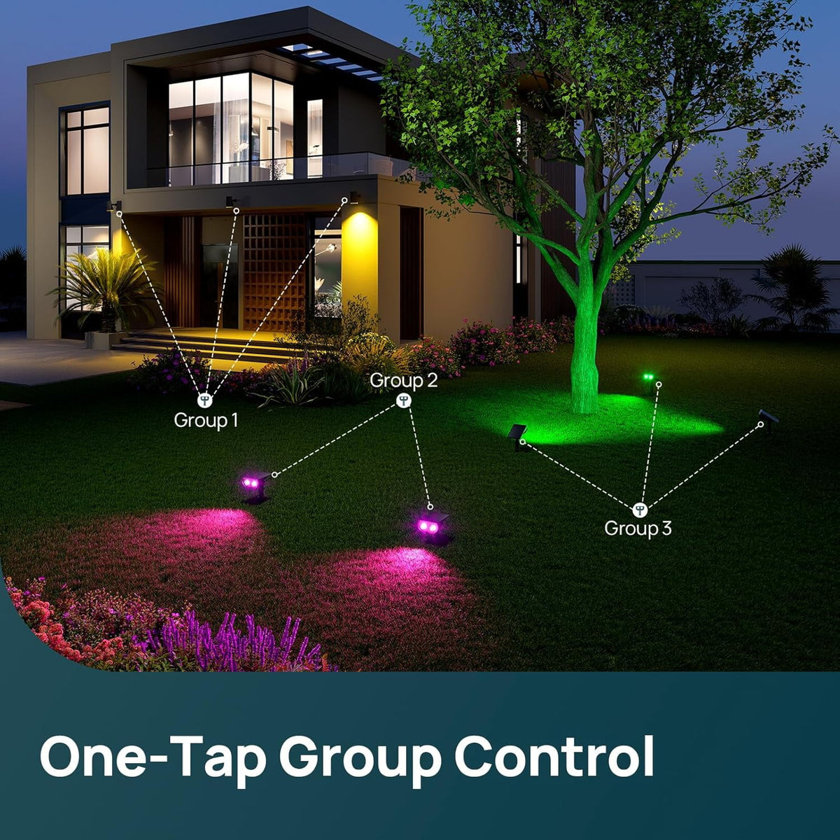 Linkind Smart Solar Spot Lights Outdoor, Solar Spotlight Waterproof Color Changing APP/Voice Control Landscape Lighting for Yard, Garden, Pathway, 4-Pack